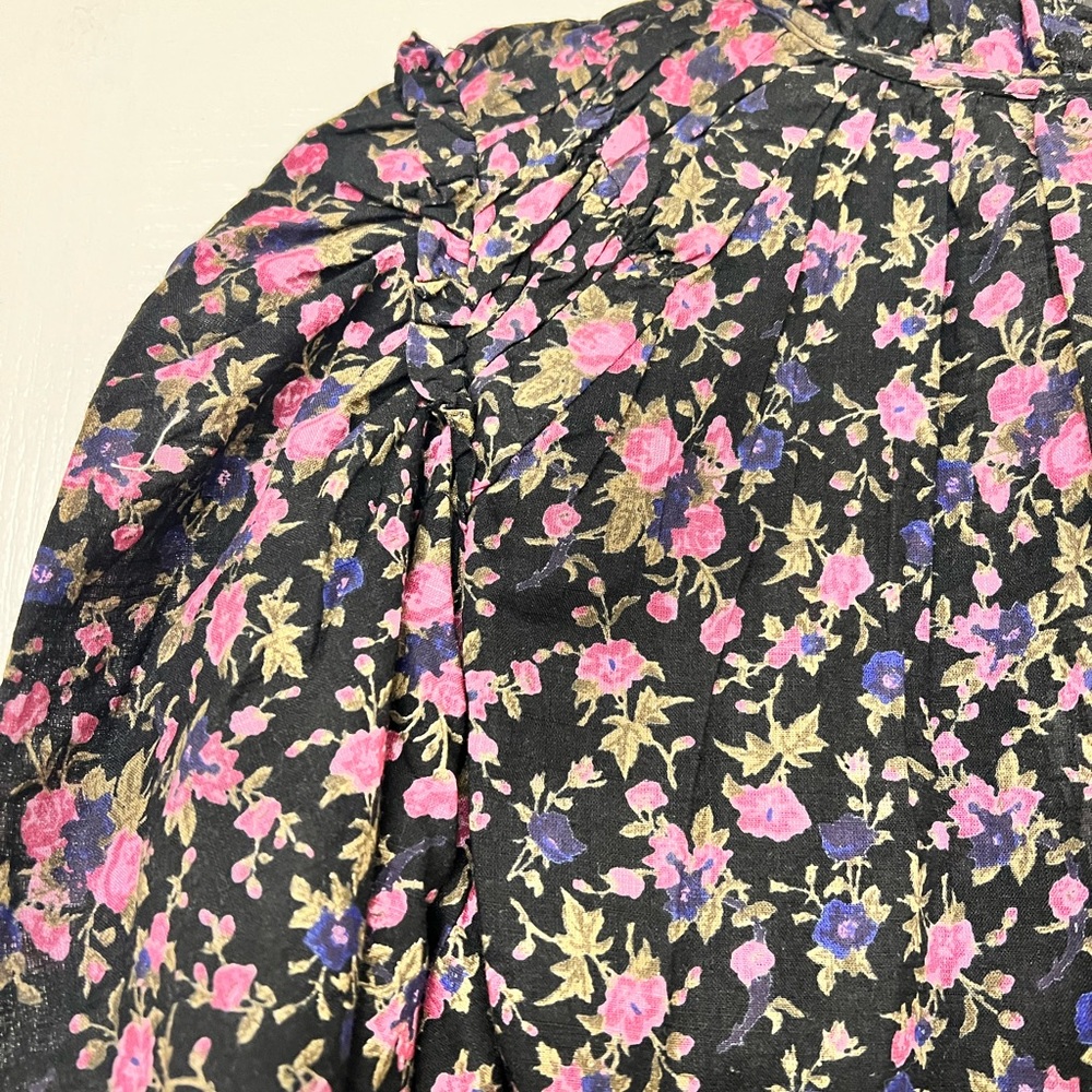 Free People Top NWT Long Sleeve Boho Floral Tie Neck Shirring Button Front GORG! - Picture 8 of 13